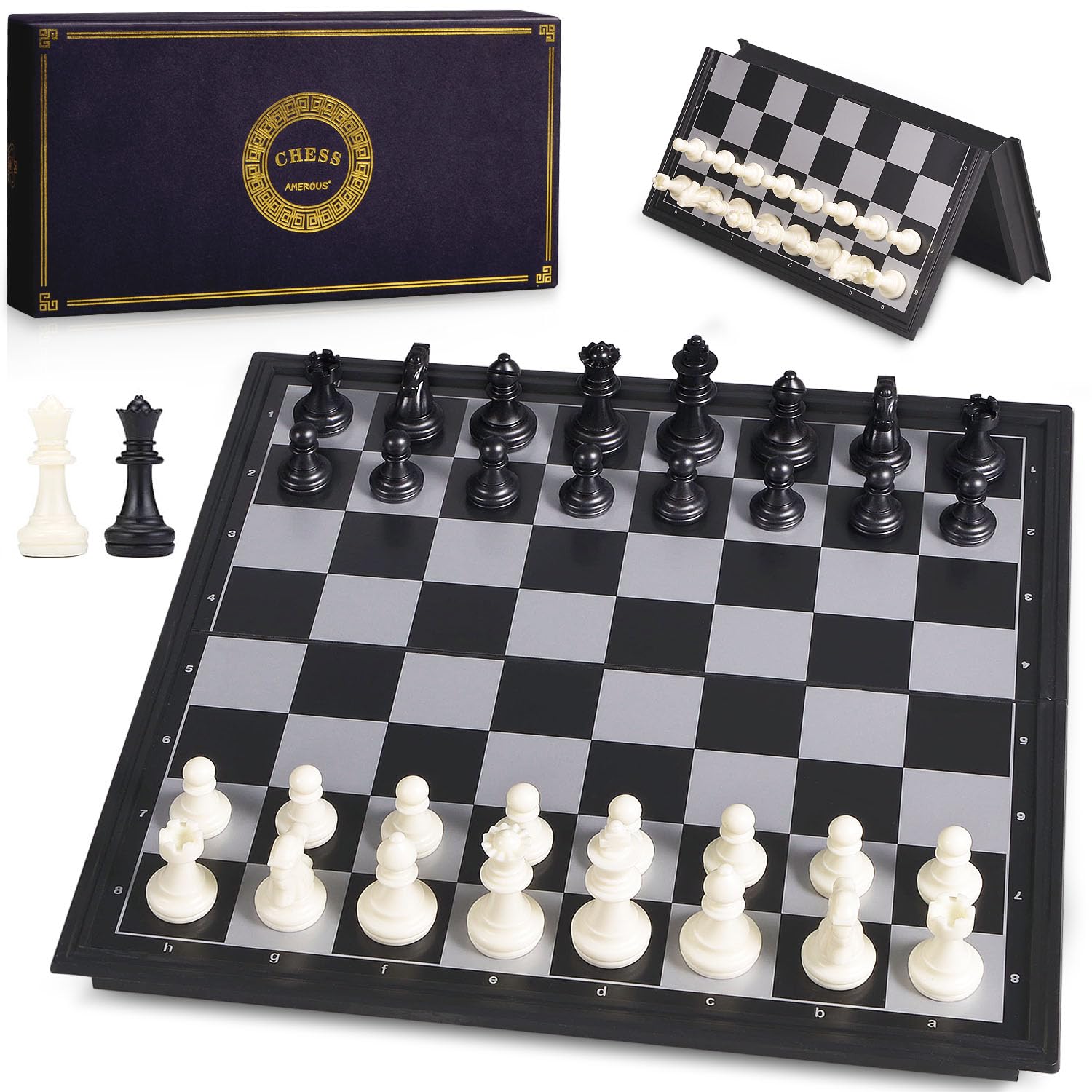 AMEROUS 10-inch magnetic travel chess board for stable play on the go.