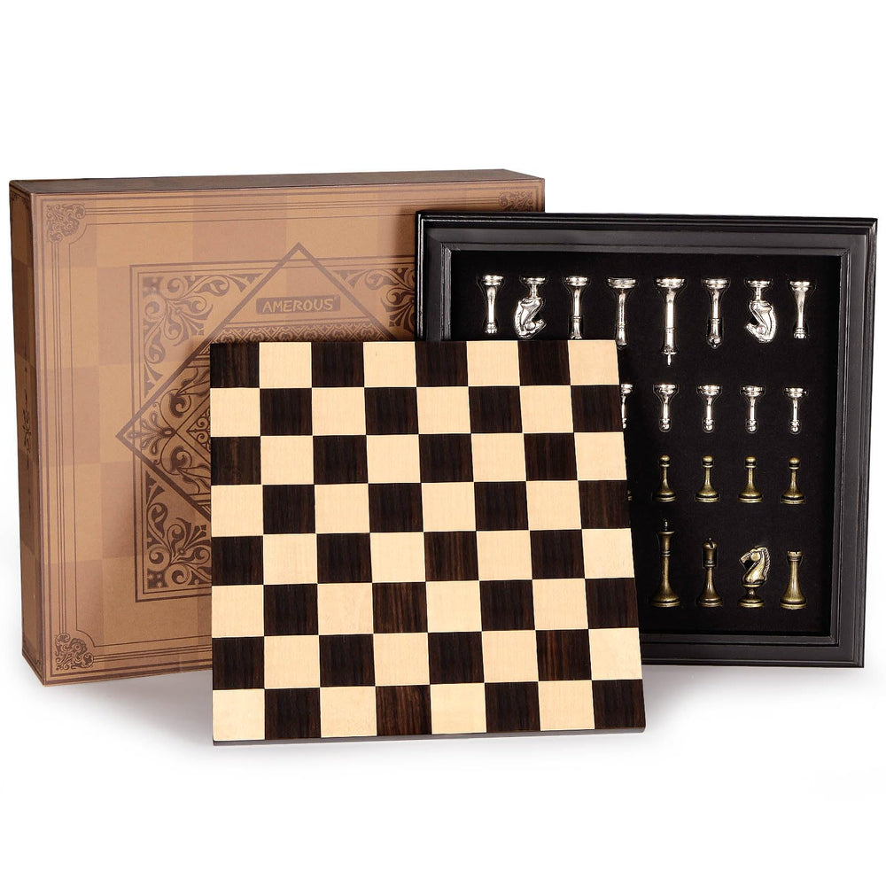 AMEROUS 12-5-inch wooden chess board with warm tones for focused play.