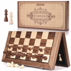 AMEROUS 15-inch magnetic wooden chess board for stable on-the-go play.