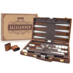AMEROUS backgammon set board in leather case for elegant travel play