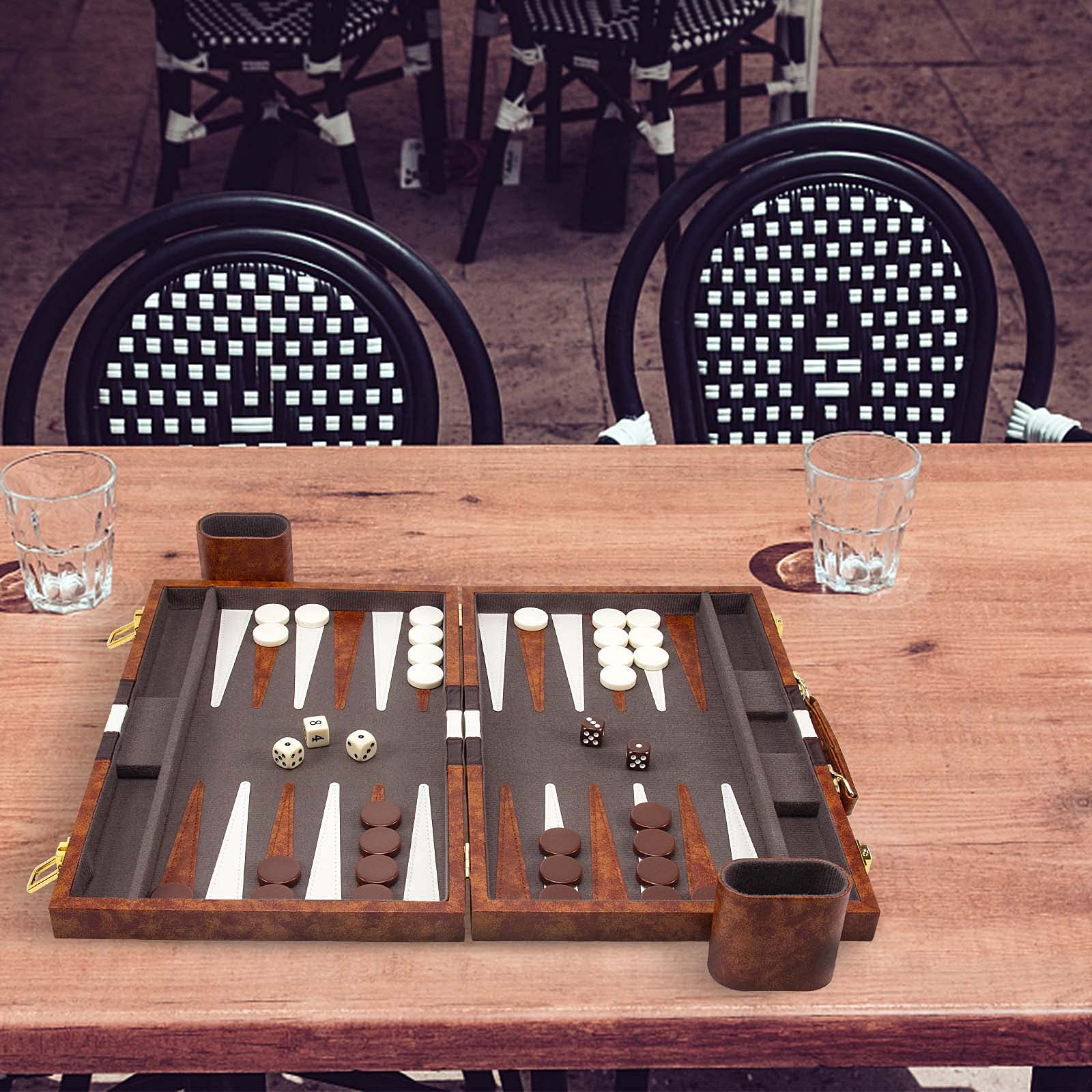 AMEROUS backgammon set felt playfield close-up for quiet play