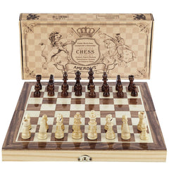 AMEROUS 12x12 folding chess board in wood finish for travel