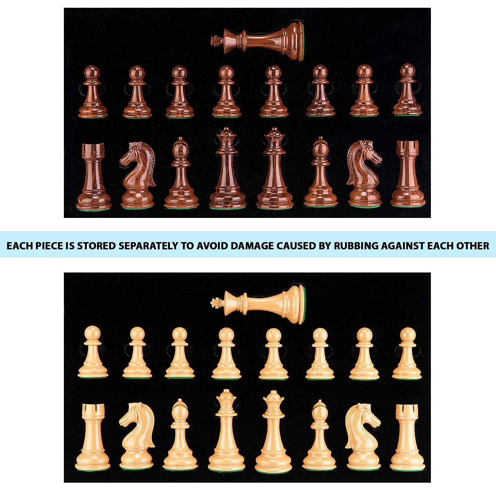 AMEROUS pawns set complemented by wood-grain finish