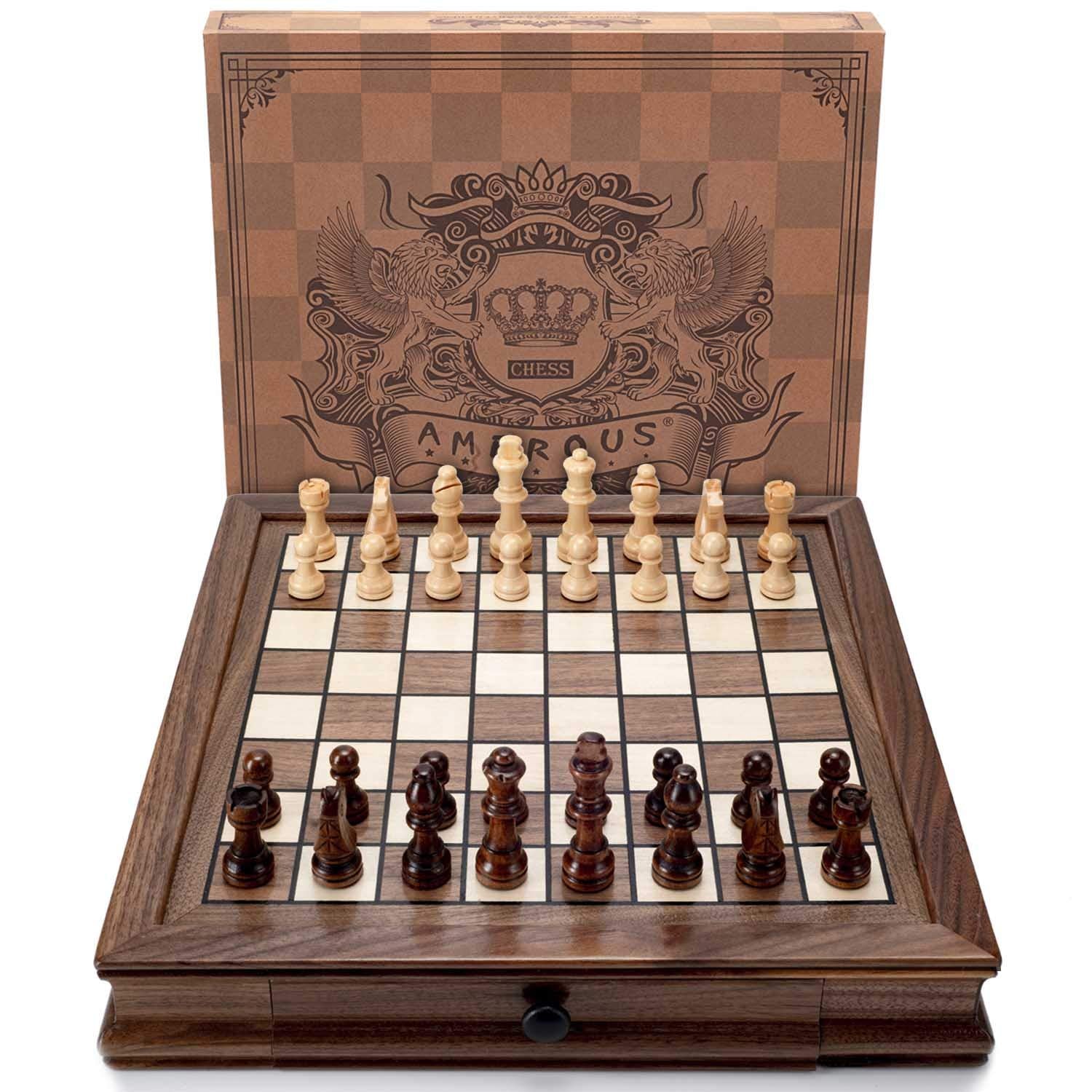 AMEROUS chess set storage drawers keep pieces neatly organized after play.