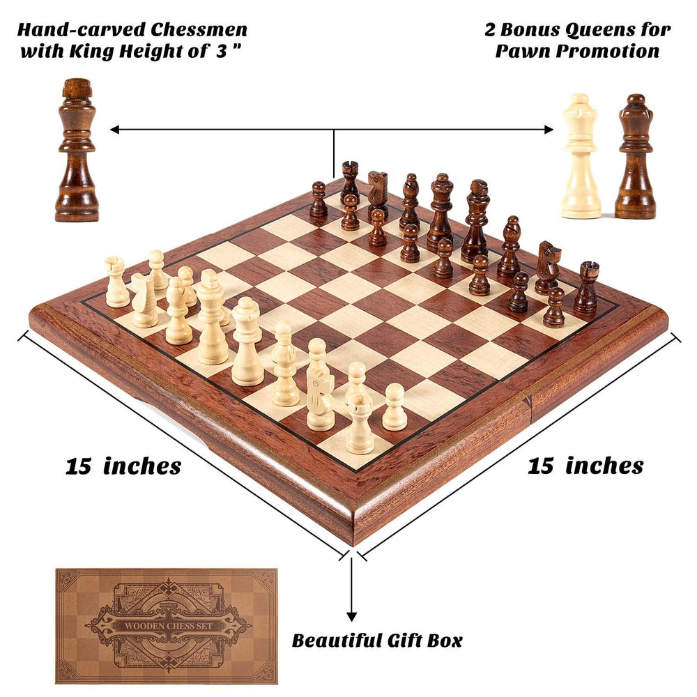 AMEROUS hand-carved wooden chess set with smooth, elegant finish.