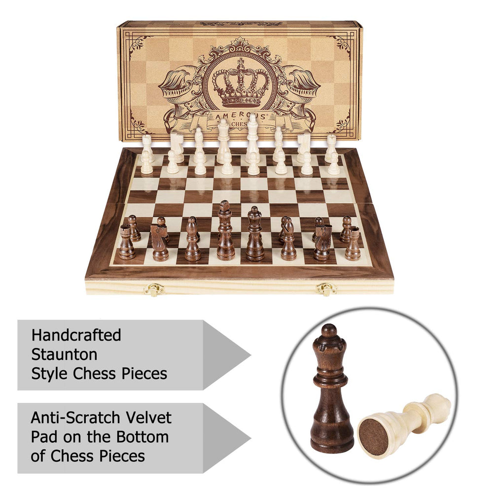 AMEROUS handmade wooden chess craftsmanship with smooth touch.