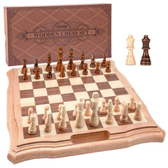 AMEROUS magnetic wooden chess set folding board for portable play