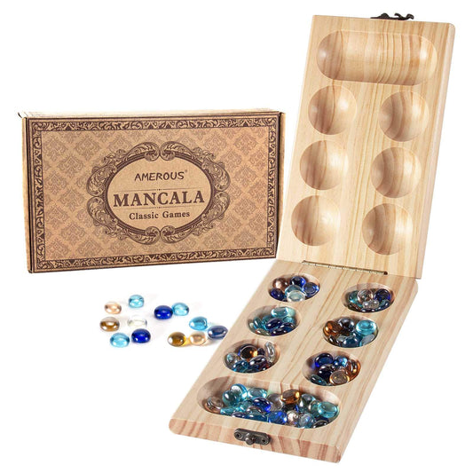AMEROUS Mancala folding board for travel, compact travel-friendly design for on-the-go play.