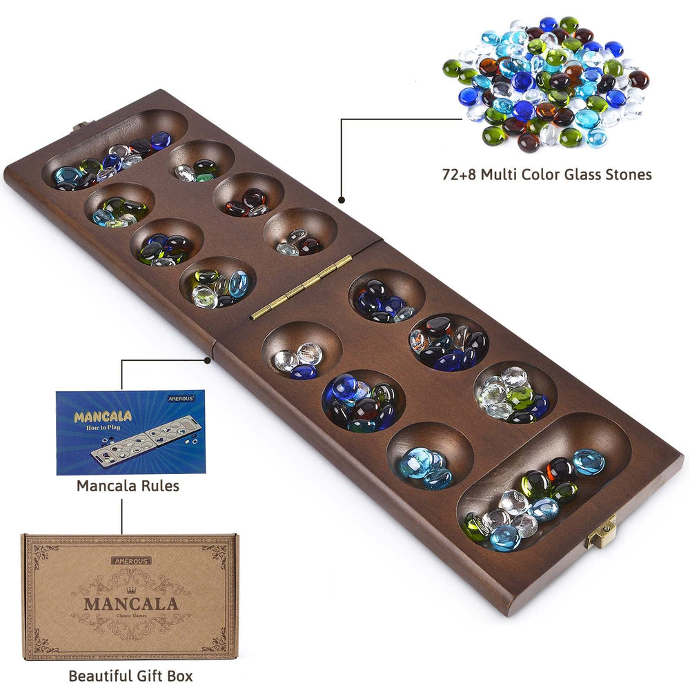 AMEROUS wooden Mancala board crafted from rubber wood for everyday use