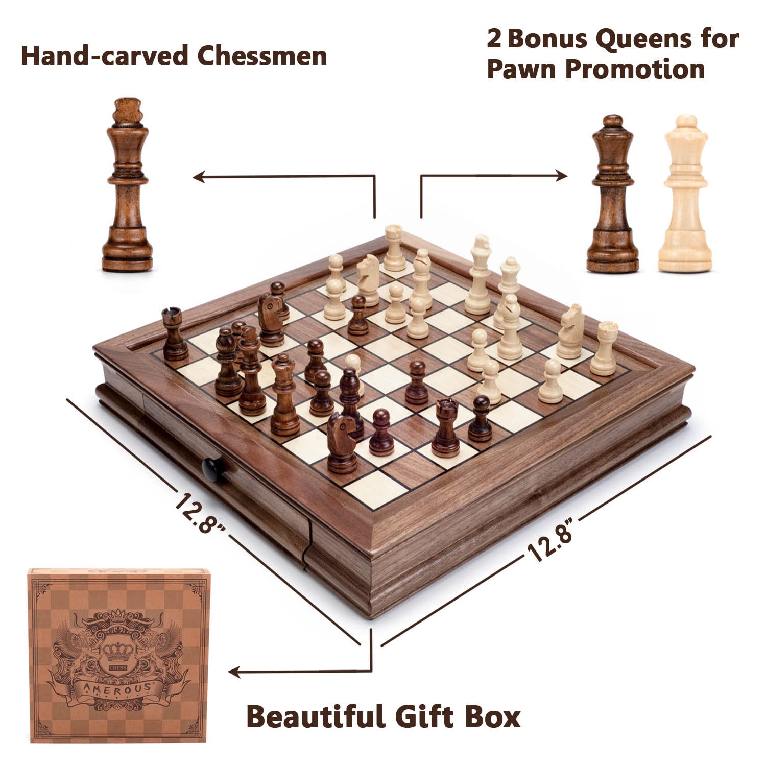 AMEROUS walnut chess board texture adds premium feel and durability.