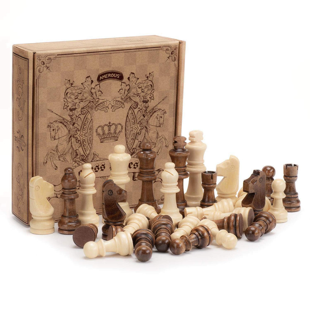 AMEROUS wooden chess pieces full set in Staunton design for dependable play
