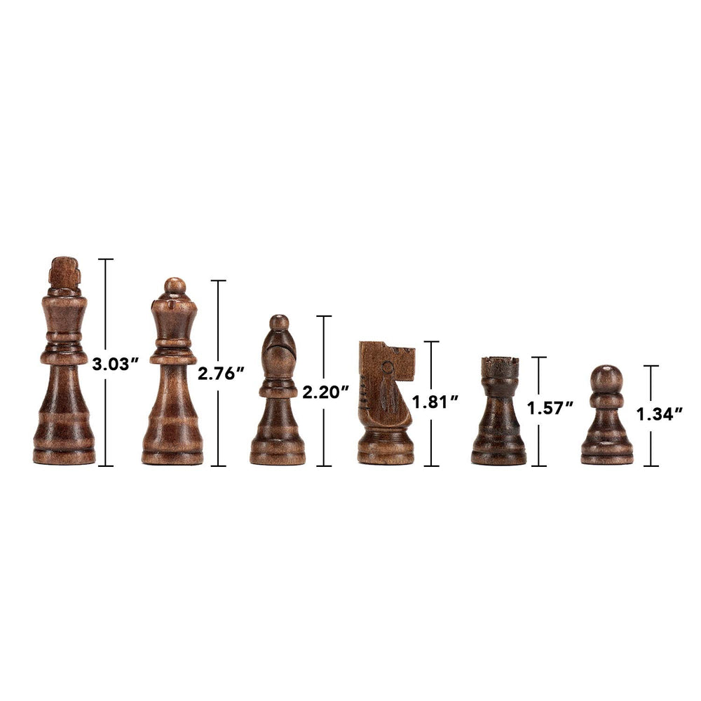Amerous wooden chess pieces feature magnetic design for portable, no-slip practice.