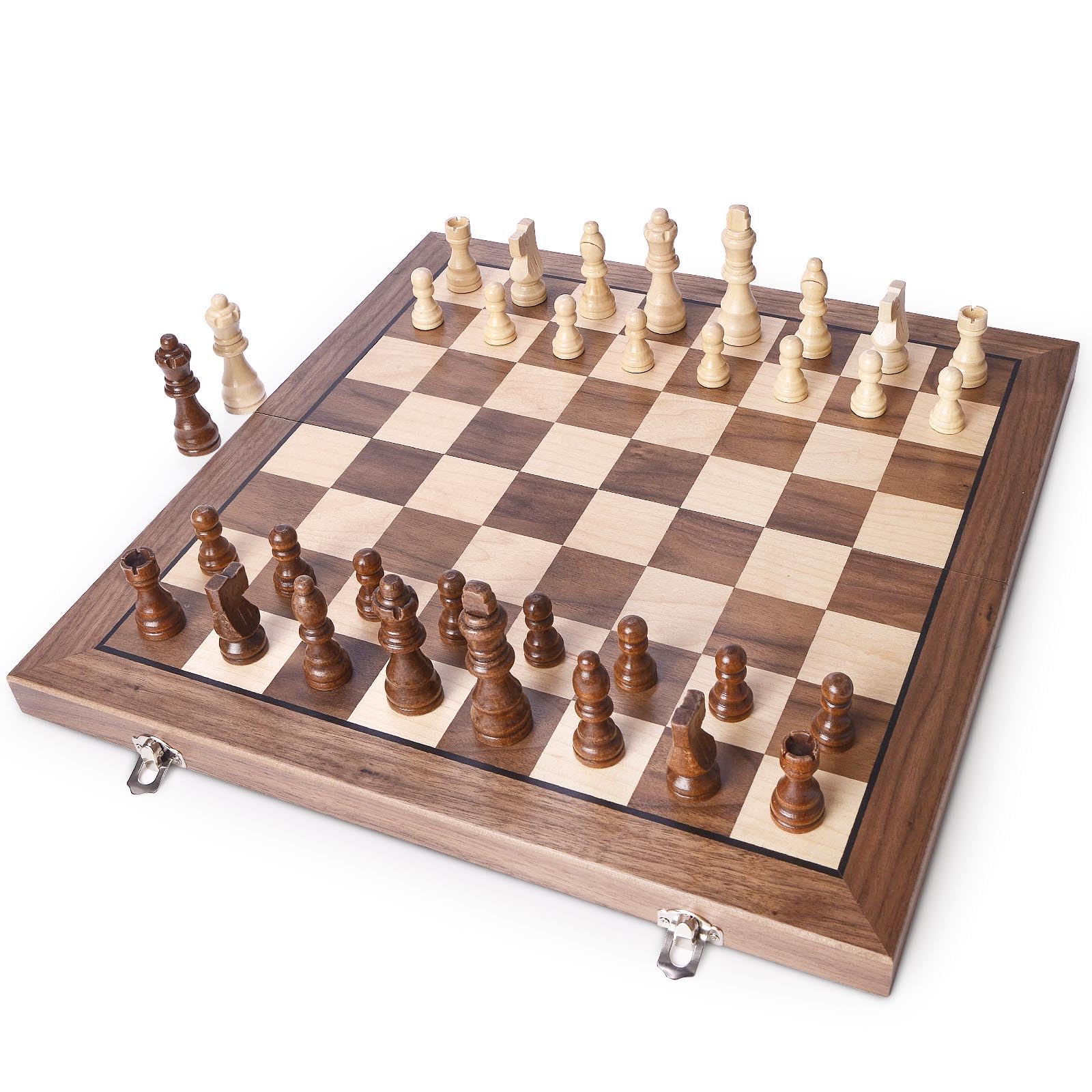 AMEROUS wooden chess pieces with magnetic design stay securely in place.