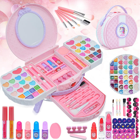 Amerrly 66-piece kids makeup vanity case open for imaginative play.