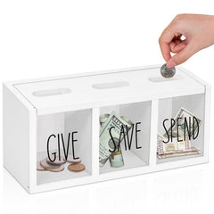 Ameuphercy wooden piggy bank with a visual front reveals coins inside for quick saving monitoring.