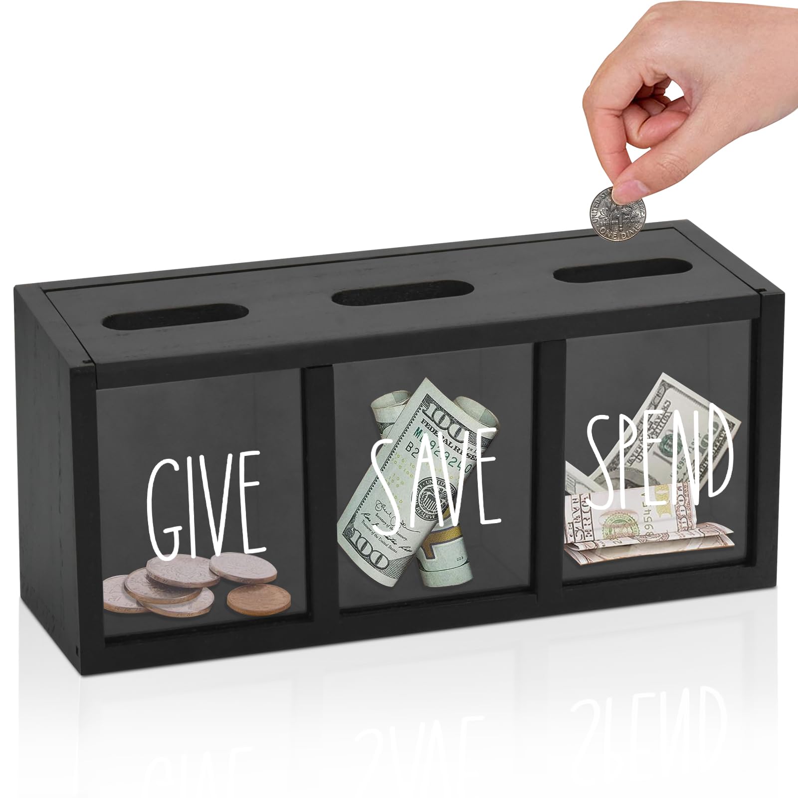 Ameuphercy wooden piggy bank wall-mount back view, stylish storage for coins.
