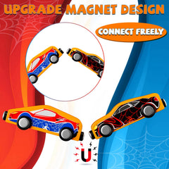 Amiabling magnetic train designs with bold superhero patterns for creative adventures.