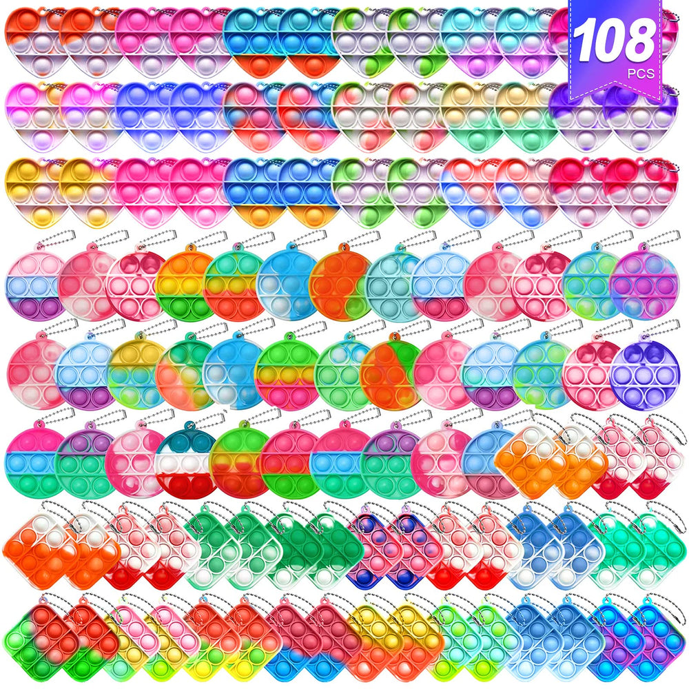 Amicbng 108-piece mini pop keychain set with three shapes for sensory play