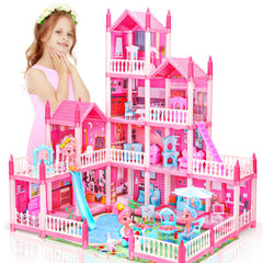 AmiDear 4-story dollhouse with 11 rooms inviting imaginative play.