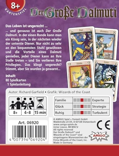 AMIGO Great Dalmuti ranked cards display counts and balance across ranks