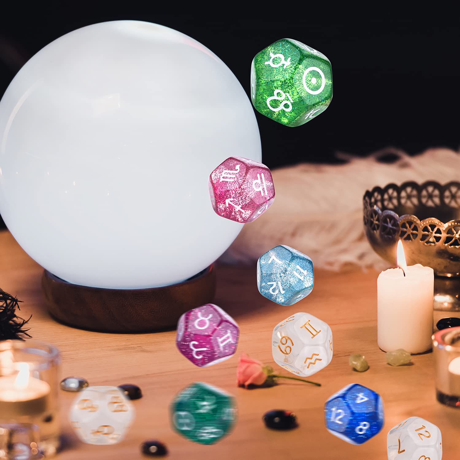 Travel-ready Amiven dice displayed for on-the-go readings
