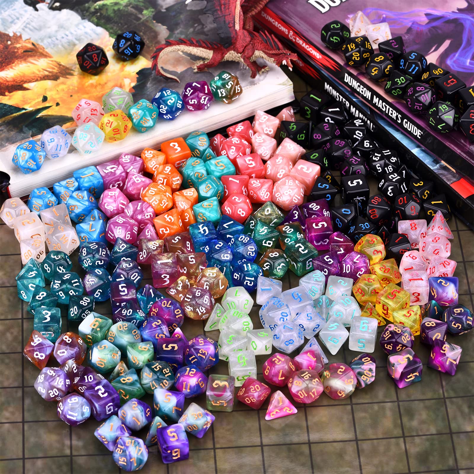 Amiven black opaque dice set for classic tabletop play.