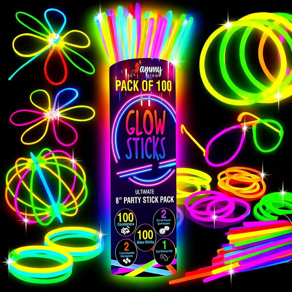 Ammy Glow 205 Pcs glow sticks bulk pack in a tube for easy storage.