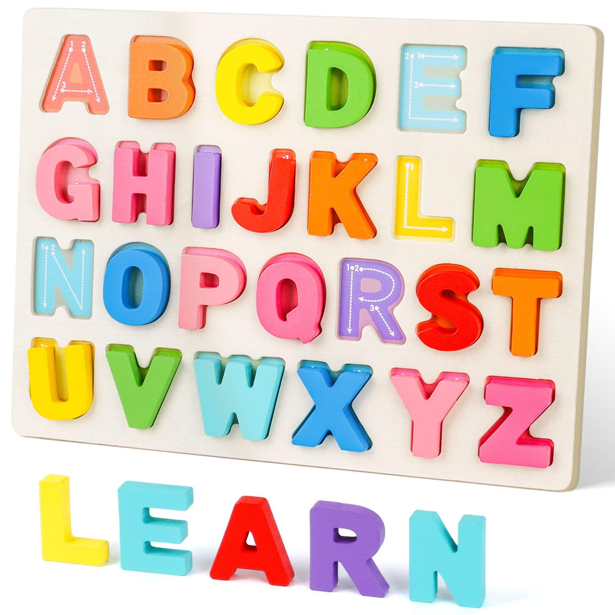 AMOR PRESENT ABC puzzle board with wooden letters for early learning