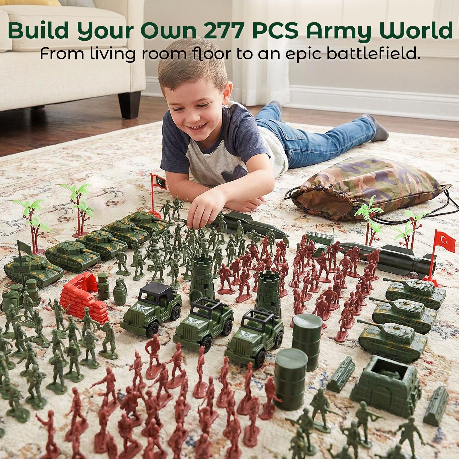 AMOR PRESENT storage bag for army playset keeps pieces organized on the go