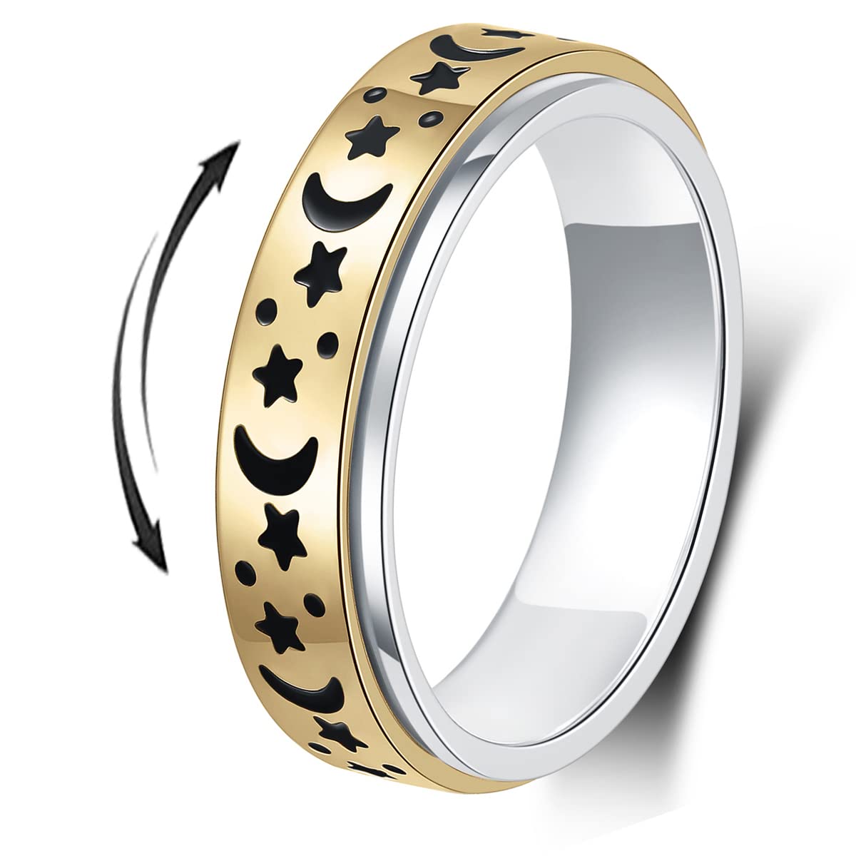 AmorArtSky spinner ring gold front view shows smooth finish for comfortable wear