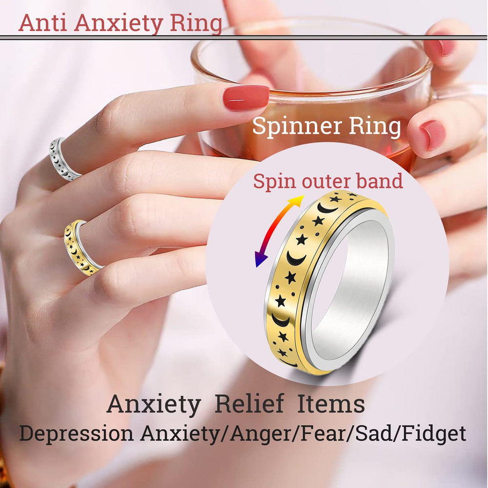 AmorArtSky spinner ring gold side view highlights low-noise outer band for discreet use
