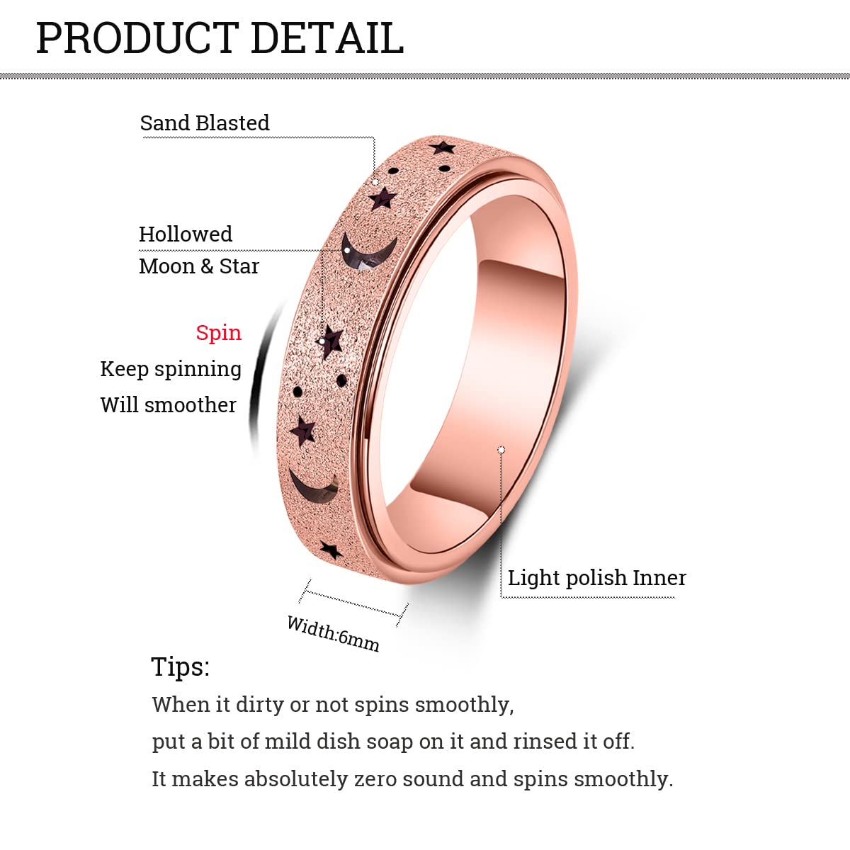 AmorArtSky rose-gold spinner ring offers stylish calming fidget action.