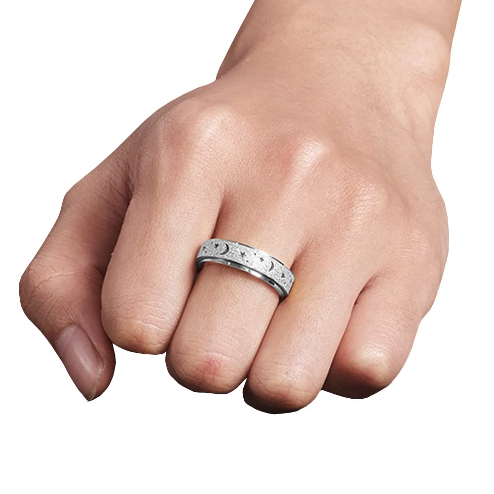 AmorArtSky spinner ring moon-star-engraved styling for daily mood uplift.