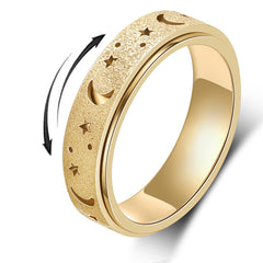 AmorArtSky spinner ring with moon and star hollow outer in gold for stylish anxiety relief.