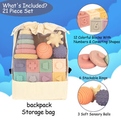 AmorBeBe colorful blocks for color and shape recognition during stacking.