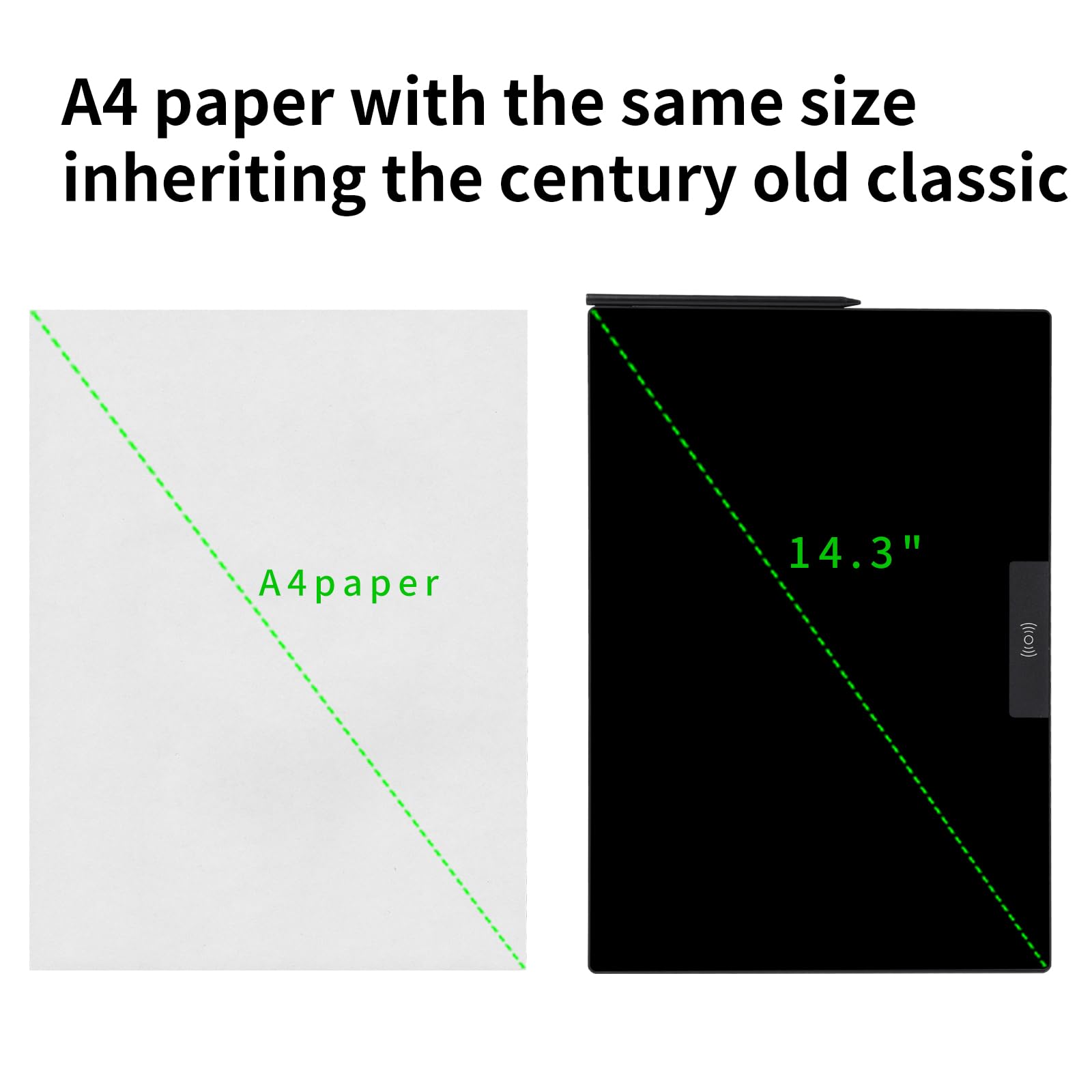 Amoretti Sonnet 14-3inch writing tablet side profile demonstrates pocket-friendly slim design.