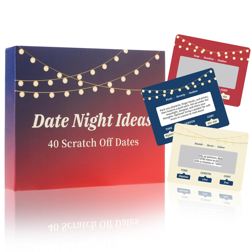 Amoroud scratch-off date card front view for date night inspiration.