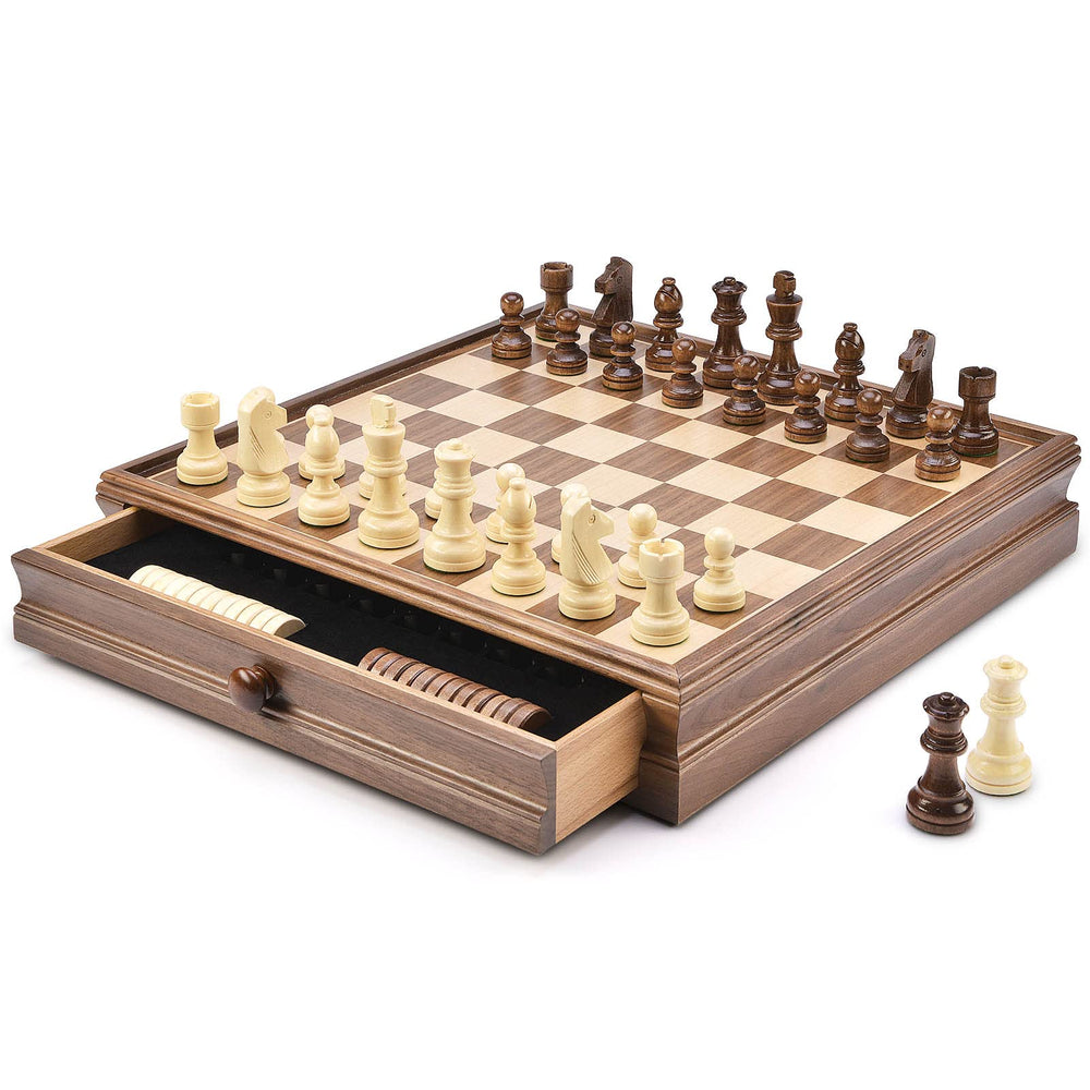 AMEROUS 15x15 wooden chess and checkers board ready for family game night