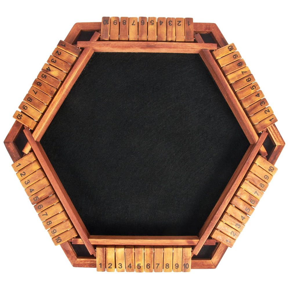 AMEROUS Shut The Box packaging with dice storage promotes tidy travel play