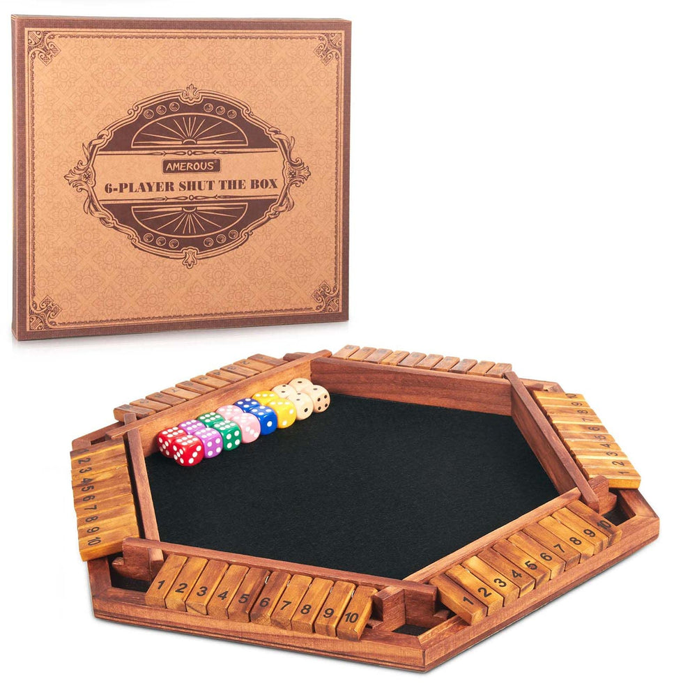 AMEROUS Shut The Box wooden board top view for family game night and learning