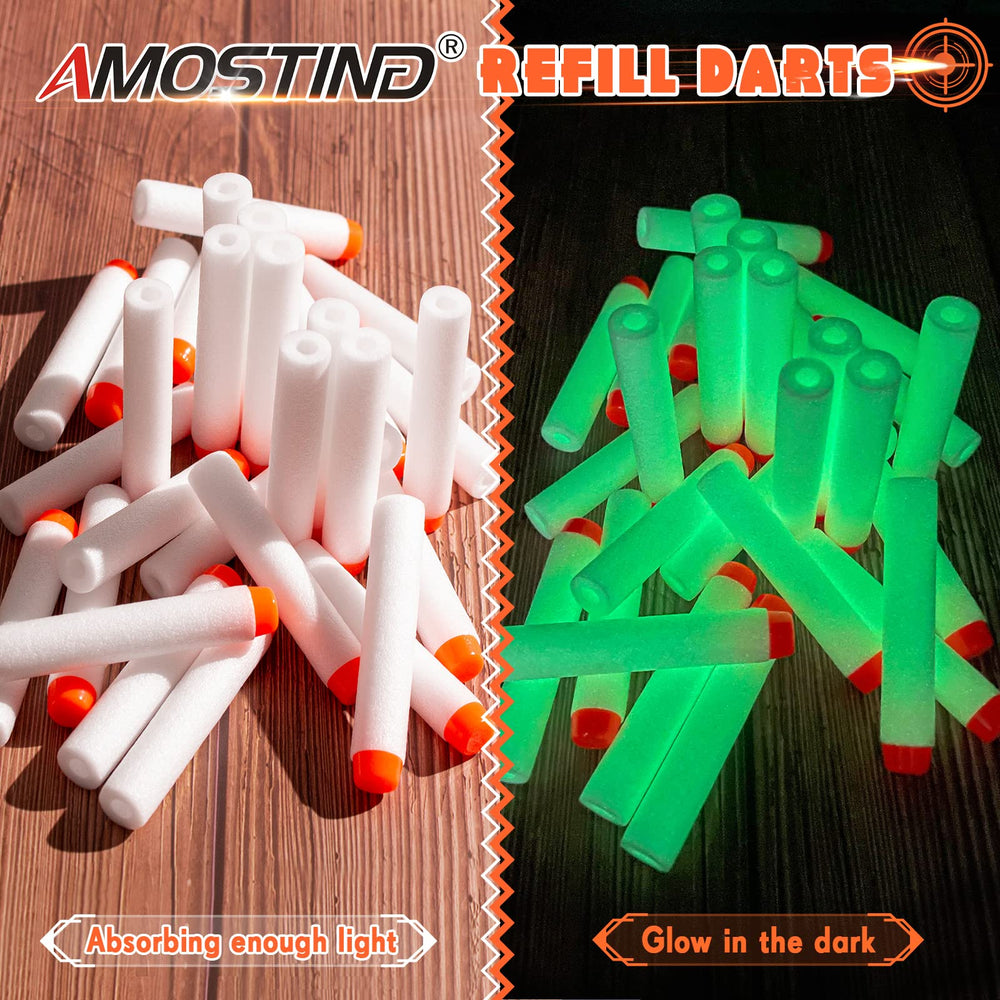 AMOSTING Nerf darts compatible with Elite 2.0 blasters for versatile reuse.