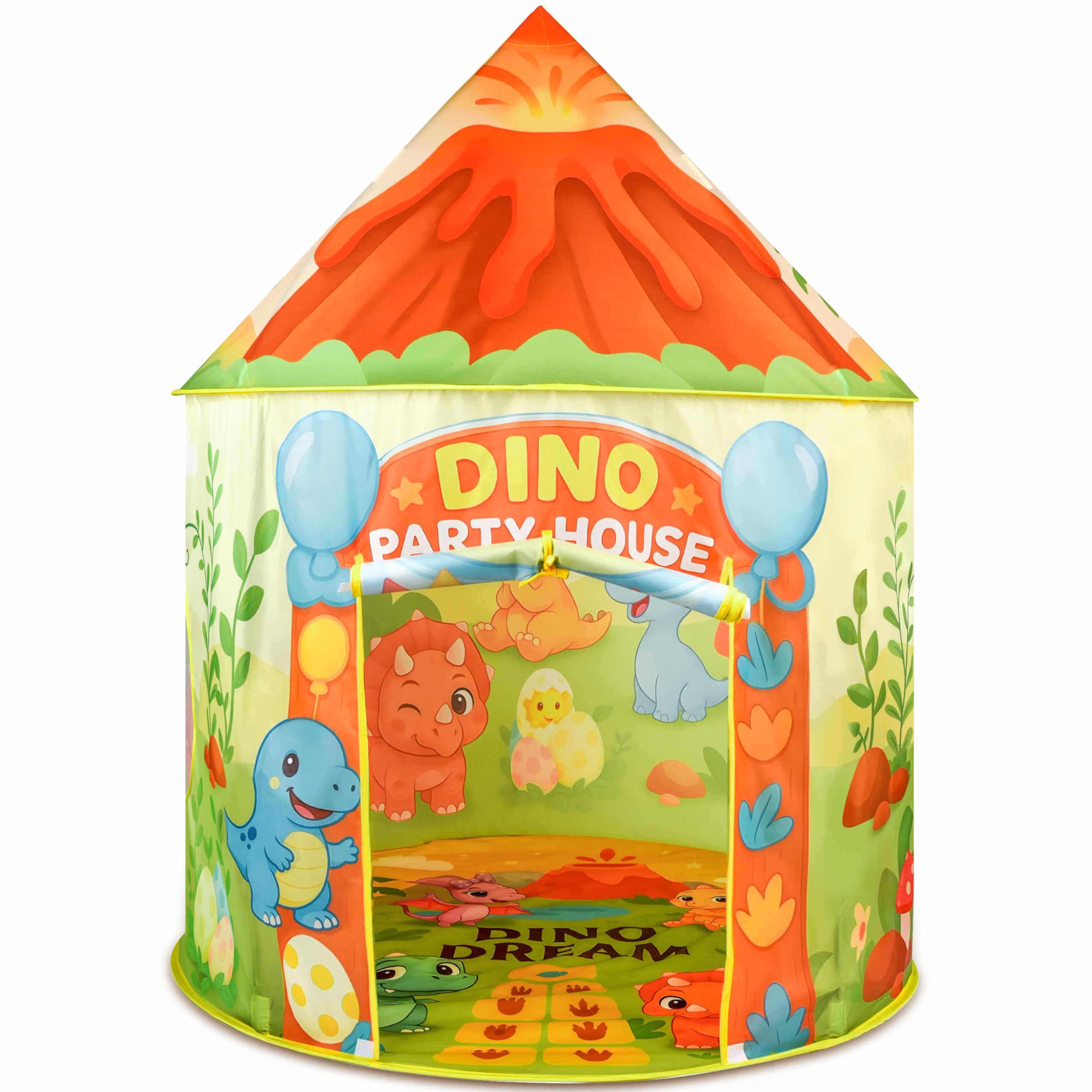 Amplov LED Dinosaur Play Tent opened for imaginative indoor play with a glowing ambiance.