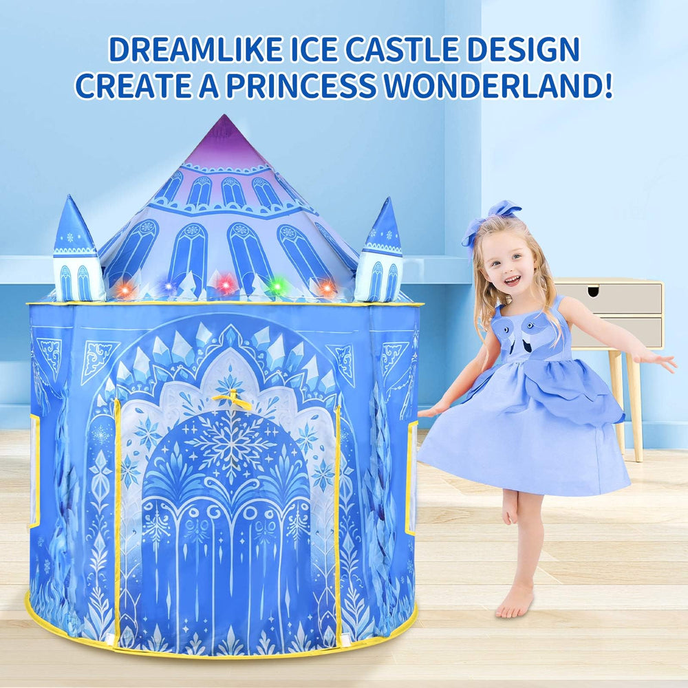 Amplov Princess Pop Up Play Tent LED lights illuminate cozy adventures inside
