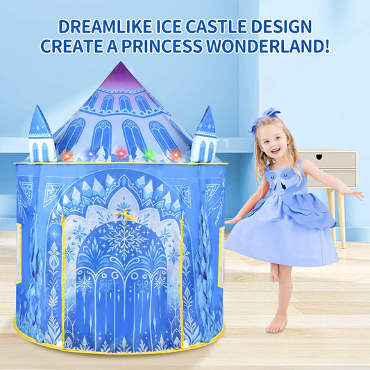 Amplov Princess Pop Up Play Tent LED lights illuminate cozy adventures inside