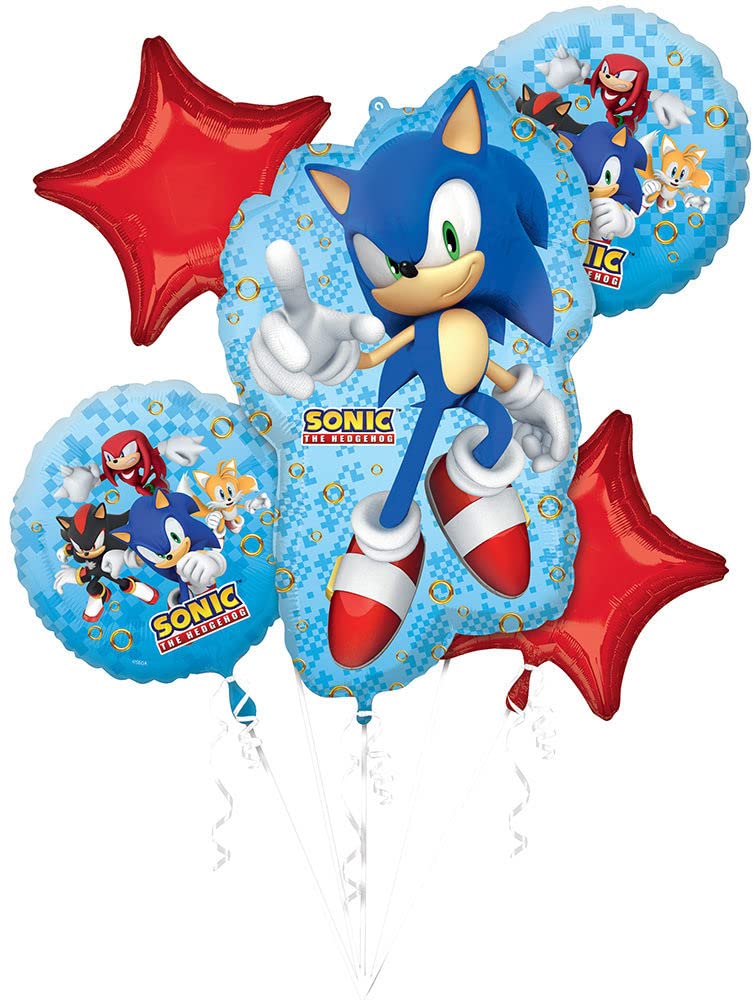 Amscan Anagram Sonic The Hedgehog bouquet balloons for birthday party decor and fan celebrations.