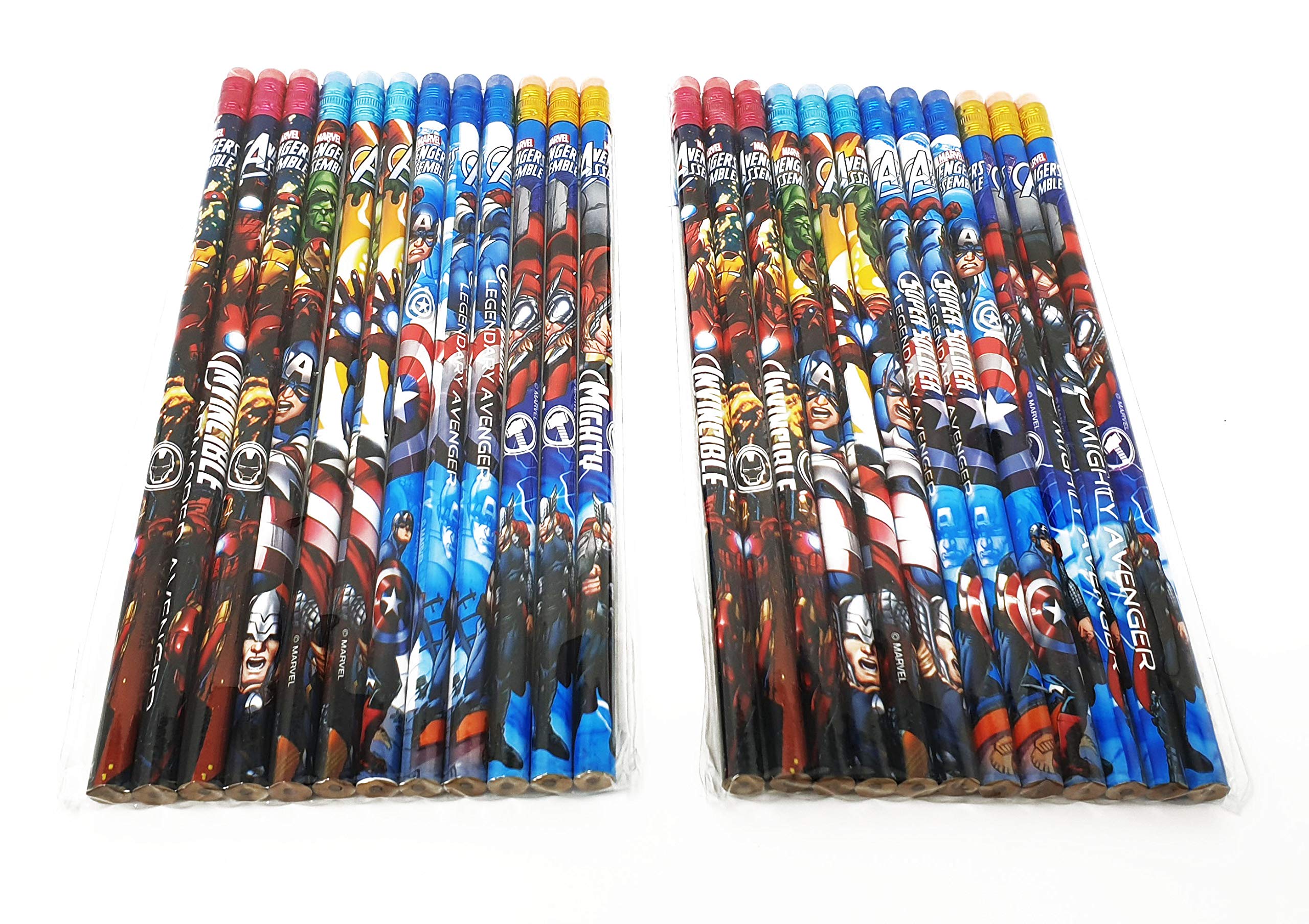 Amscan Avengers pencils multicolor pack displays bright colors for classroom crafts.