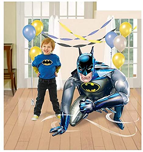 Amscan Batman Air Walker balloon inflated for display; bright colors create festive vibes.