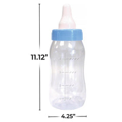 Amscan blue bottle bank shows coin slot and measurement marks for playful saving.