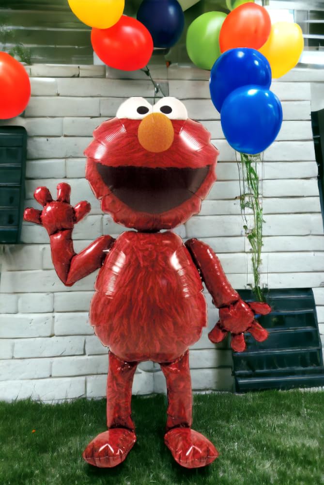 Decor idea: red Elmo AirWalker balloon as party centerpiece and backdrop.