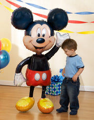 Amscan Mickey Mouse Air Walker foil balloon with self-sealing valve for easy setup.